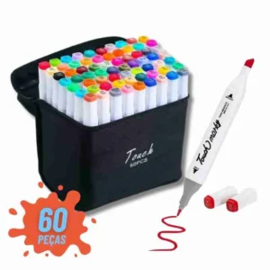 Kit De Canetas Marcador Permanente Ponta Dupla – 60 Cores