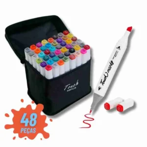 Kit De Canetas Marcador Permanente Ponta Dupla – 48 Cores