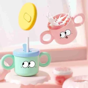 Copo Fofinho Infantil Com Tampa E Canudo Duas Abas 280ML