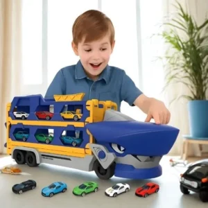 Caminhão Tubarão 2 em 1 Vira Pista com Lançador de Carrinhos