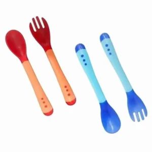 Kit Colher Garfo Silicone Termossensivel Bebê Introdução Alimentar