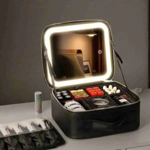 Maleta Necessaire De Maquiagem Com Espelho LED Multifuncional