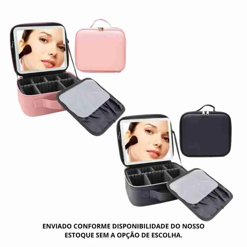 Maleta Necessaire De Maquiagem Com Espelho LED Multifuncional - Imagem 12