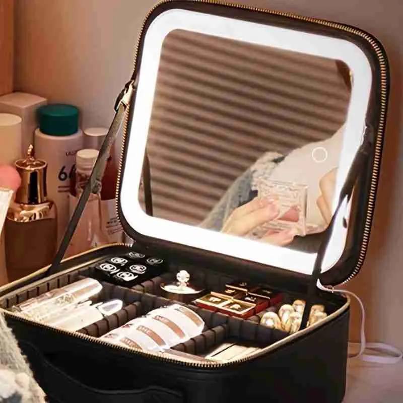 Maleta Necessaire De Maquiagem Com Espelho LED Multifuncional - Imagem 3