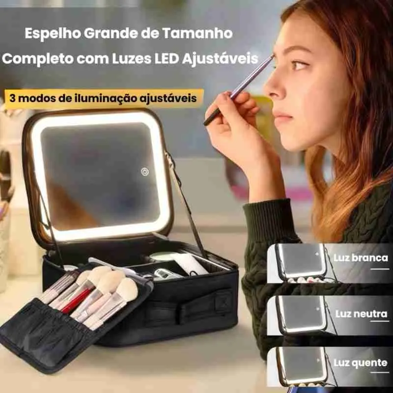Maleta Necessaire De Maquiagem Com Espelho LED Multifuncional - Imagem 4