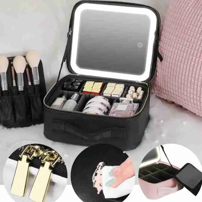 Maleta Necessaire De Maquiagem Com Espelho LED Multifuncional - Imagem 5