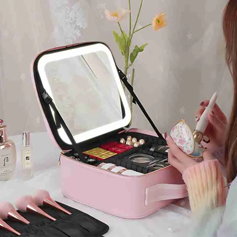Maleta Necessaire De Maquiagem Com Espelho LED Multifuncional - Imagem 6