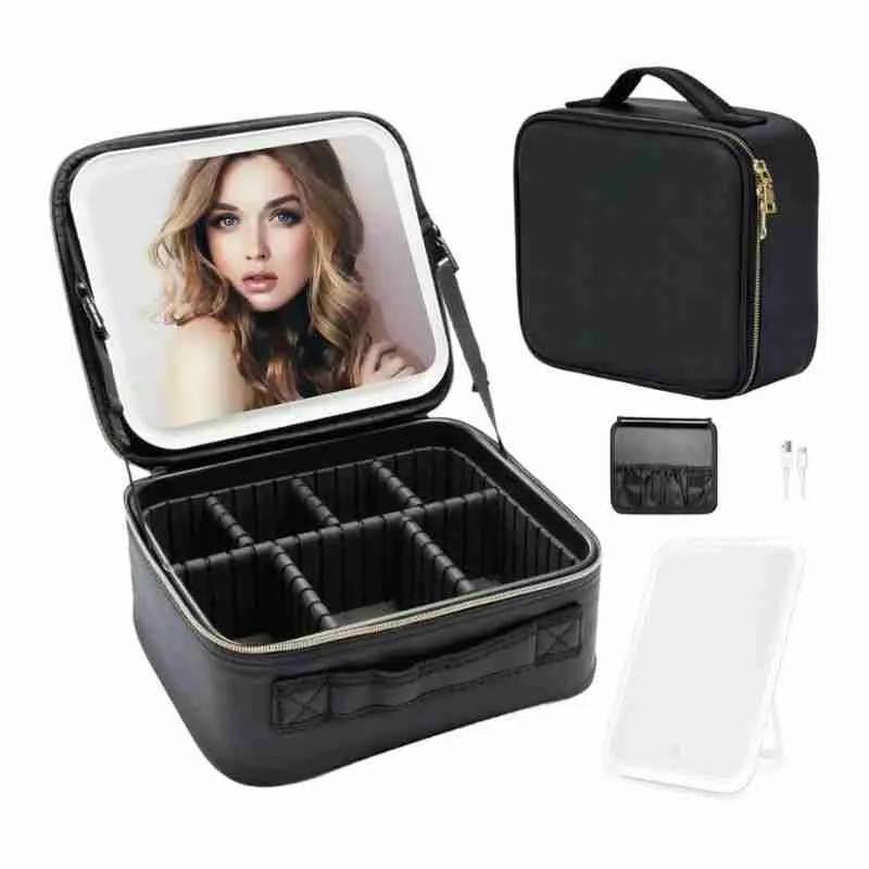 Maleta Necessaire De Maquiagem Com Espelho LED Multifuncional - Imagem 7