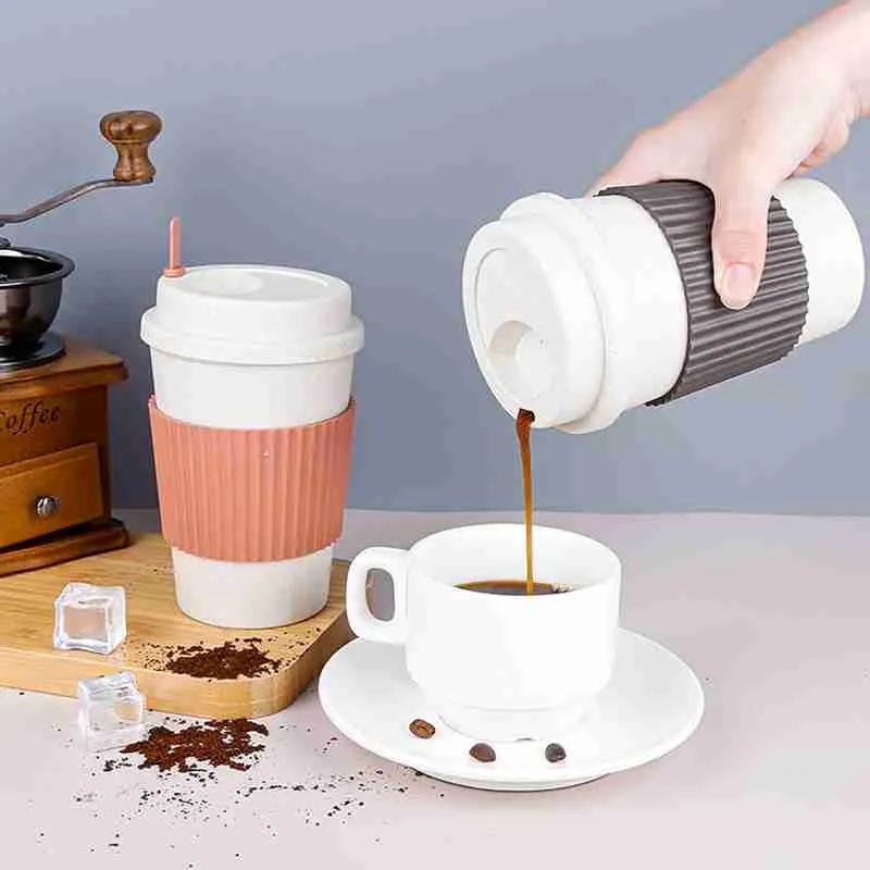 Copo Para Café em Bambu C/ Tampa e Mexedor 450ML